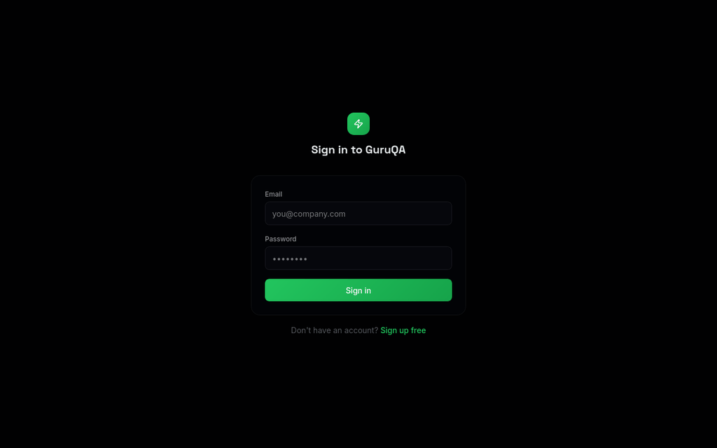 GuruQA demo: sign up, run tests, see results with AI triage